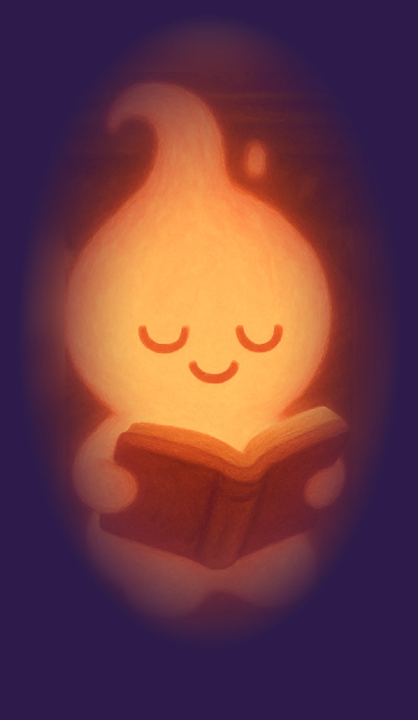 Sparkey, het vlammetje uit de Hintle-app, zit met een boek op schoot te lezen